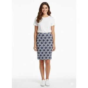 De Collection Medium  A-Line Above Knee Printed Skirt Blue White Stretch Casual